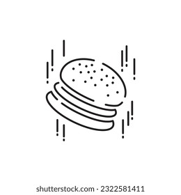 Burger icon vector isolated on white background, hamburger or fast food sign, thin symbols or lined elements in outline style. Snack, junk food and obesity
