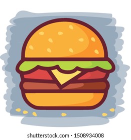 Burger icon vector. Burger logo for web design. Hamburger symbol illustration. Simple design on blue background.