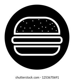 Burger icon, vector on black circle. White background