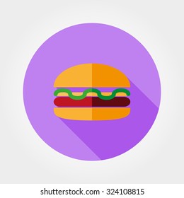Burger. Icon for web and mobile application. Vector illustration of a button with a long shadow. Flat design style.