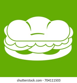 Burger icon white isolated on green background. Vector illustration
