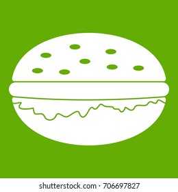 Burger icon white isolated on green background. Vector illustration