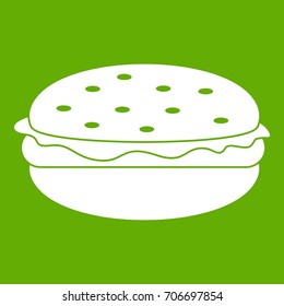 Burger icon white isolated on green background. Vector illustration