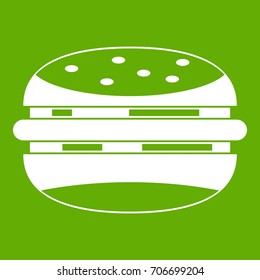 Burger icon white isolated on green background. Vector illustration