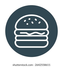 Burger icon within a dark circle. Icon symbol illustration