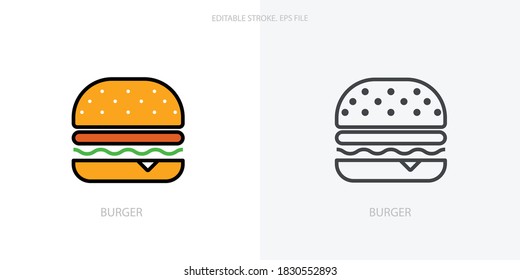 Burger icon for your website, logo, app, UI, product print. Burger concept flat Silhouette vector illustration icon. Editable stroke icons set 