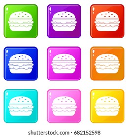 Burger icons of 9 color set isolated vector illustration