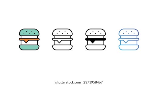 Burger icons, color, line, glyph, gradient, Blue icon, Food icon in five variations stock illustration.