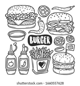 Burger Icons Hand Drawn Doodle Coloring Vector