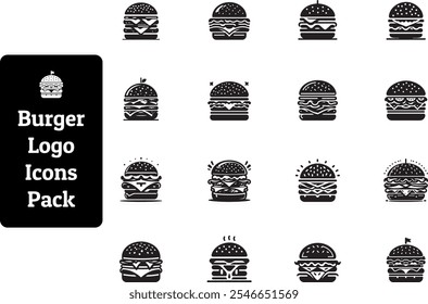 Burger Icons Pack, Vector Art, Silhouette Design