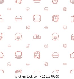 burger icons pattern seamless white background. Included editable line sandwich, soda and burger, burger with pepper, cheeseburger, double with flag icons. icons for web and mobile.