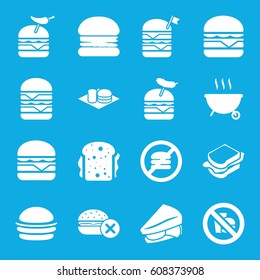 Burger icons set. set of 16 burger filled icons such as no fast food, burger, sandwich