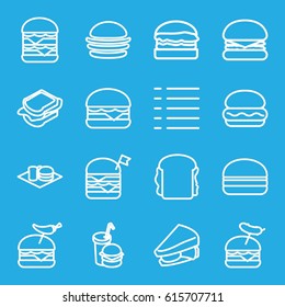 Burger icons set. set of 16 burger outline icons such as burger, sandwich