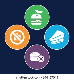 Burger icons set. set of 4 burger filled icons such as no fast food, sandwich