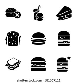 burger icons set. Set of 9 burger filled icons such as no fast food