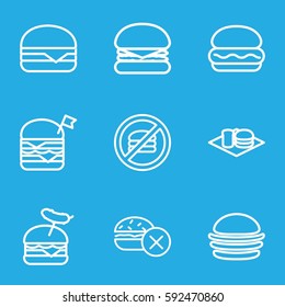 burger icons set. Set of 9 burger outline icons such as no fast food