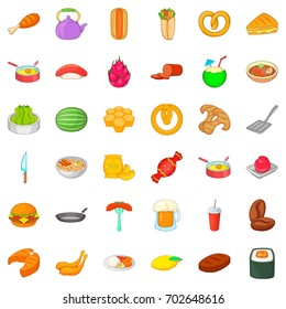 Burger icons set. Cartoon style of 36 burger vector icons for web isolated on white background