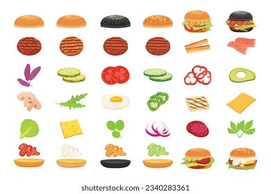 Burger icons set cartoon vector. Food hamburger. Fast sandwich