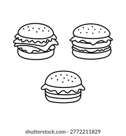 Burger Icons Set. Cheeseburger, chicken, beef, double cheese, veggie, bacon burger