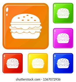 Burger icons set collection vector 6 color isolated on white background