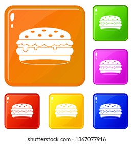 Burger icons set collection vector 6 color isolated on white background
