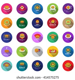 Burger Icons Set - Isolated On Circle Background - Vector Illustration, Graphic Design. Food Concept 