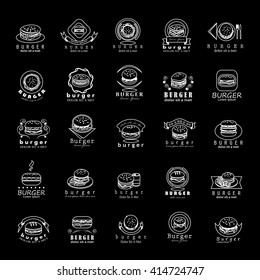Burger Icons Set - Isolated On Black Background - Vector Illustration, Graphic Design. Thin Line