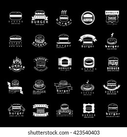 Burger Icons Set - Isolated On Black Background - Vector Illustration, Graphic Design. Food Concept