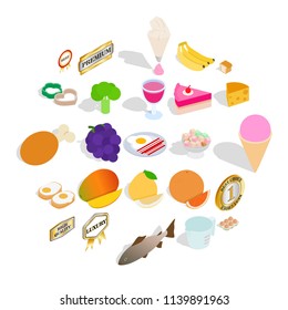 Burger icons set. Isometric set of 25 burger vector icons for web isolated on white background