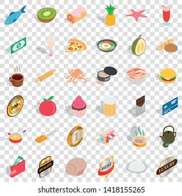 Burger icons set. Isometric style of 36 burger vector icons for web for any design