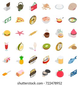 Burger icons set. Isometric style of 36 burger vector icons for web isolated on white background
