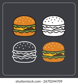 Burger Icons Set Vector Illustration