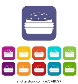 Burger icons set vector illustration in flat style In colors red, blue, green and other