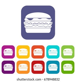 Burger icons set vector illustration in flat style In colors red, blue, green and other