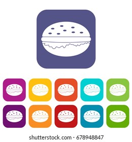 Burger icons set vector illustration in flat style In colors red, blue, green and other