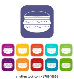 Burger icons set vector illustration in flat style In colors red, blue, green and other