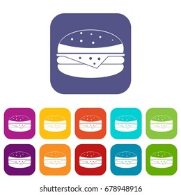 Burger icons set vector illustration in flat style In colors red, blue, green and other