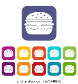 Burger icons set vector illustration in flat style In colors red, blue, green and other