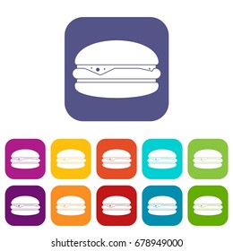 Burger icons set vector illustration in flat style In colors red, blue, green and other