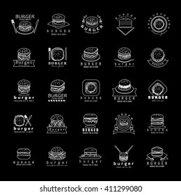 Burger Icons Set-Isolated On Black Background-Vector Illustration,Graphic Design.Food Concept