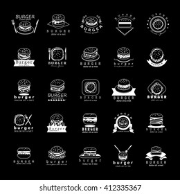 Burger Icons Set-Isolated On Black Background-Vector Illustration,Graphic Design.Food Concept