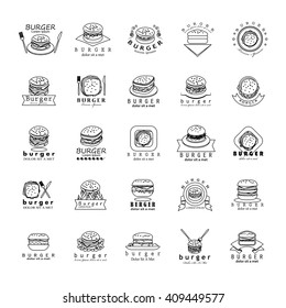 Burger Icons Set-Isolated On White Background-Vector Illustration,Graphic Design.Food Concept
