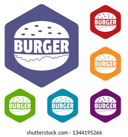 Burger icons vector colorful hexahedron set collection isolated on white 
