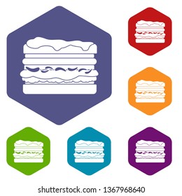 Burger icons vector colorful hexahedron set collection isolated on white