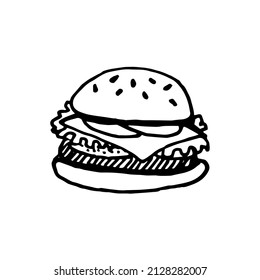 burger illustration with black line