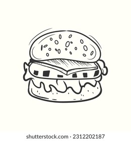 Burger illustration in black and white style