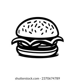 Burger illustration. Black and white vector