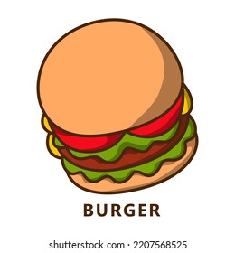 Burger Illustration Cartoon. Food And Drink Logo. Junkfood Beefburger