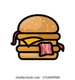 Burger illustration. Chicken burger flat icon or sticker. Vector.