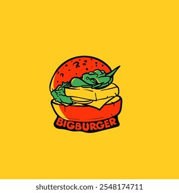 Burger illustration design for burger street food in doodle art style. Burger fast food advertisement template design